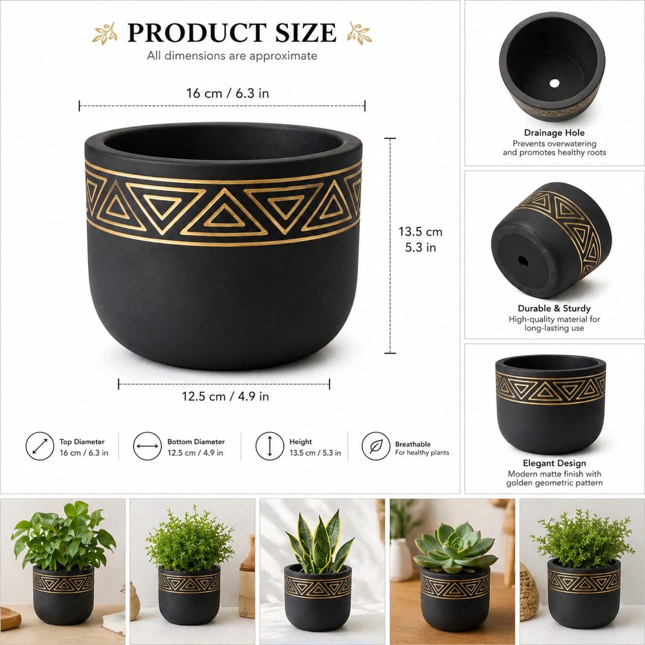 Black geometric ceramic pot