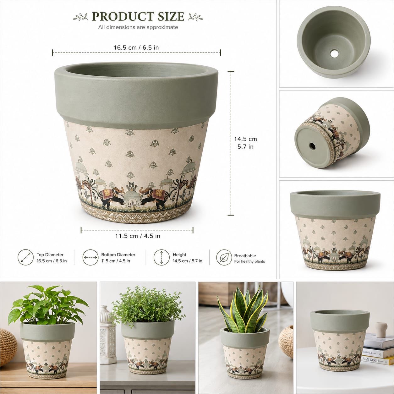 Sage printed ceramic pot