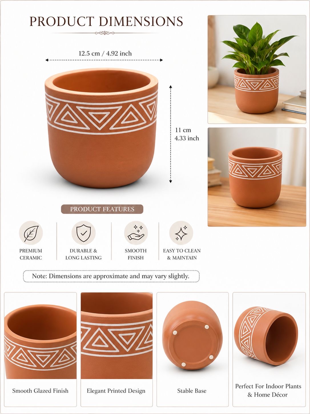 Terracotta geometric ceramic pot